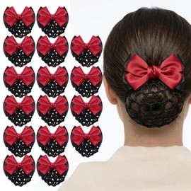 16 Pcs Bowknot Hair Snood Net Women's Hair Snood Net Barrette Bow Barrette Hair Clip, Non-slip Mesh Hair Clips Satin Bow Crochet Hairnet Professional Hair Clip Hairpin for Work and Girls