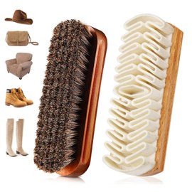 Oneasmot Horsehair Brush & Suede Shoe Brush,Soft Bristles Shoe Cleaning Brush for Polishing Leather, Portable Horse Hair Shine Brush for Boots Handbags Coats Sofa Furniture(2 PCS)