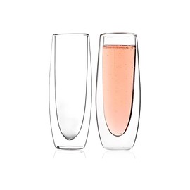 LEMONSODA Stemless Double Wall Champagne Glasses - Set of 2 (5.4 fl. oz / 160 mL) - Mimosa/Prosecco Glasses - Easy to Hold - Perfect for Bridal Shower, Weddings, Events - Housewarming Gifts