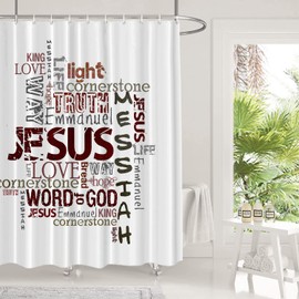 Shrahala Words White Decorative Shower Curtain, Christian Words White Worship Church Love Shower Curtain for Bathroom Waterproof Shower Curtain with Grommets 72x72 Inch