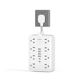TerHavn Extension electrica Ultra Corta 0.025M y Regleta Multicontacto con 8 Tomas y 6 USB (2 USB-C) - supresor de Picos de Voltaje,Enchufe Plano para
