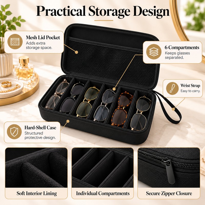 Eyeglass Storage Organizer for Multiple Pairs – 6 or 7