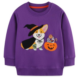 DDSOL Kids Boys Corgi Dog Sweatshirts Cotton Tops Girls Applique Candies Pumpkin Shirt Toddler Spooky Clothes for Size 6