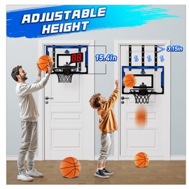 24" x 16" Indoor Large Basketball Hoop Toy - Upgraded Adjustable Height Basketball Hoop Over The Door with Scoreboard/2 Balls, Basketball Toys Christmas Birthday Gifts for Kids & Adults(Blue)