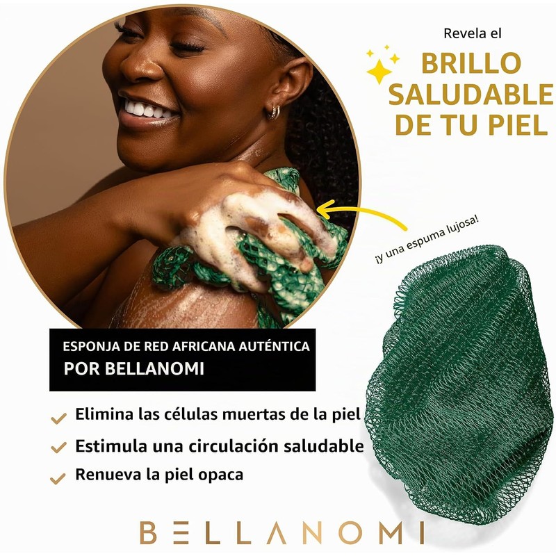 Esponja de baño africana exfoliante Bellanomi, set de 4 piezas