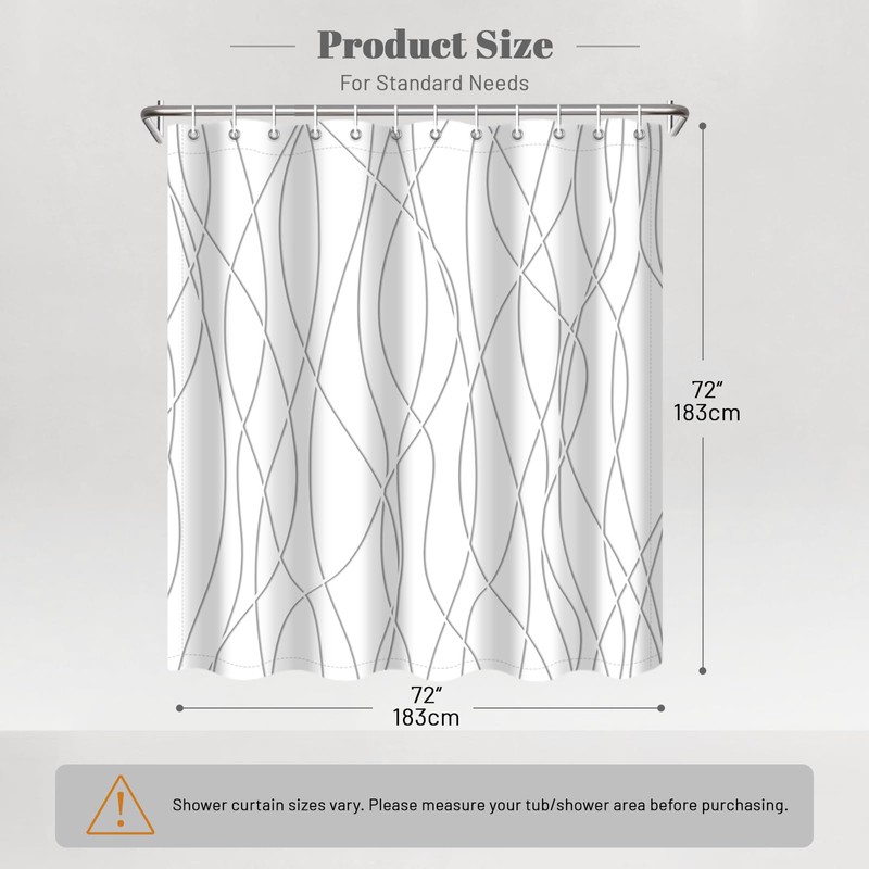 Punkray Grey Shadow Shower Curtain for Bathroom with Hooks, Shower
