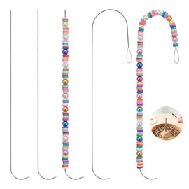 Ouligay 5 pcs Beading Needle, Bead Threader, 2 Types Stainless Steel Bead Needle 0.6mm, Big Eye Beading Needles Bead Needles for Jewelry Making Efficient & Sturdy(Curved)
