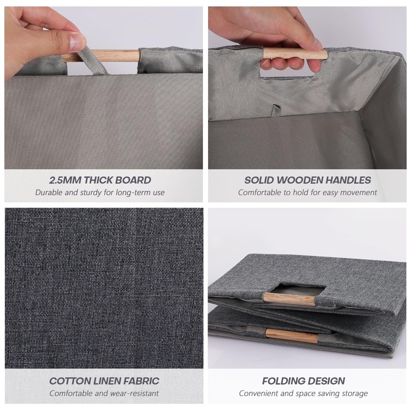 Fabric Storage Bin 3 Pack Foldable Cotton Linen Storage Basket