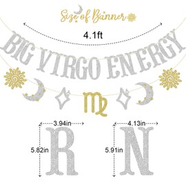 Big Virgo Energy Banner, Virgo Birthday Decorations, Virgo Season Decor, Zodiac Sign August September Birthday Banner, Constellation Birthday Decor, Astrology Party Supplies, Silver Glitter