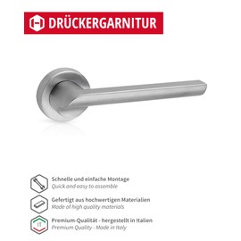 Gedotec Door Handle Set Satin Chrome 1 Set BB Deadlock Door Handles Interior Doors Punto Door Fitting Modern with Round Rosette Door Handle Includes Mounting Material Door Handle Room Doors