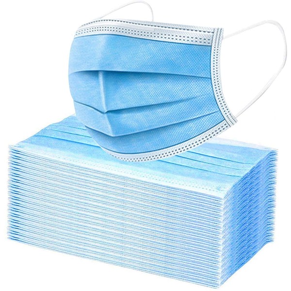 Disposable Face Masks, 3Ply Safety Face Mask, 50 PCS - 3 Layers Blue Protective Face Mask For Daily Use, Breathable Facemasks, Anti-Dust Disposable Mask with Earloop for Personal Care