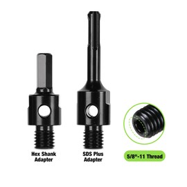 BETTERI 2Pcs Core Drill Bit Adapter with 11.81" Centering Drill Bit, SDS-Plus Adapter & Hex Shank Adapter for 5/8-11 Threaded Core Bits, SDS Plus Pilot Bit for Dry Core Drill Bit