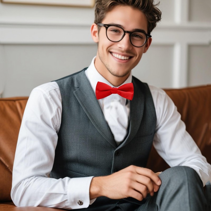 Generic Classic Pre-tied Bow Tie Adjustable Length Satin Bowtie for