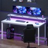 DlandHome Computer Desk 60” with LED Lights &Power Outlets, Writing