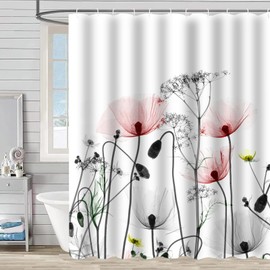 ZCHOMI - Cortina de ducha floral rosa y gris, pintura de tinta abstracta de flores, cortinas de ducha simples y elegantes, para baño, tela de poliéster impermeable, cortina de baño de 72 x 72 pulgadas