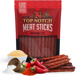 Top Notch Meat Sticks - 10 oz Bag of Beef Jerky Sticks - High Protein Snacks for Kids and Adults - Flavorful Premium Beef Jerky (Pepperoni)