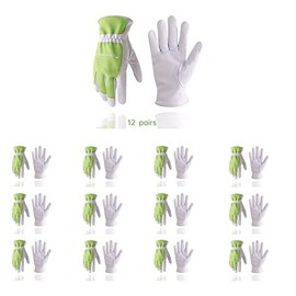 HANDLANDY Leather Gardening Gloves for Women Bulk, Pack of 12 pairs Scratch Resistance Garden Yard Working Gloves (Small, Goatskin - Green)