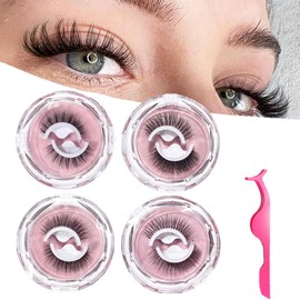 RXKFIGX 4 Paar Selbstklebende Wimpern Wiederverwendbare Selbstklebende Wimpern No Glue or Eyeliner Required 3D Natural Look Einfach zu Tragen Wasserdicht Falsche Wimpern für das tägliche Make-up