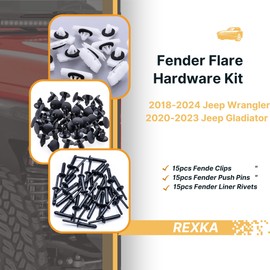 Rexka 45pcs Fender Flare Hardware Kits for Jeep Wrangler JL 2018-2024 Jeep Gladiator 2020-2023 JT Ram 1500 68526185AA 6506007AA 6506293AA 6505411AA Jeep Fender Clips