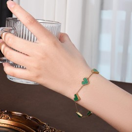 DSJLMOMO 14K Gold Plated Heart Bracelet for Women， Love Friendship Adjustable Link Chain Bracelets Gifts Trendy for Women