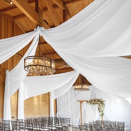 4 Panels White Ceiling Drapes for Wedding Ceiling Drapes 5ftx30ft Ceiling Draping Fabric Gauze Curtains Cheesecloth Drapery Draping Wedding Ceiling Decorations for Party Ceremony Stage Swag