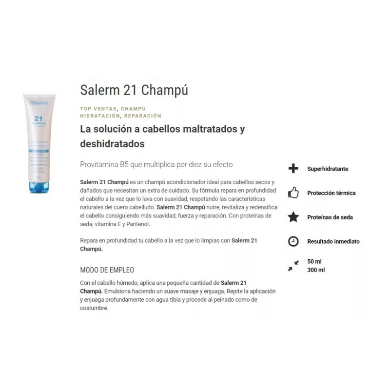 Salerm 21 Shampoo Reparación 300ml + Envío Inmediato