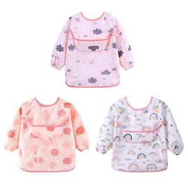 Termichy baberos para bebe, baberos impermeables bebe con mangas, baberos bebe niña, baberos impermeables bebe niño,baberos con bolsillo para 1-3 años (3 Piezas)