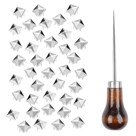 TUZAZO 500 Pieces 12 mm Square Pyramid Studs for Clothing Bag Leather Shoes Punk Rock Jewelry Craft, 4 Prong Metal Nailhead Studs Spikes Accessories with Awl (Silver)