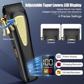 Men's Professional 3-in-1 Hair Clipper for Shaving/Trimming/Cutting, Black and Gold Waterproof Electric Hair Clipper Set