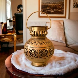 The D.N.A. Group Hanging Iron Lota Incense Burner T Light,Metal Candle Holder, Vintage Antique Home Room,Spiritual Reiki Yoga Meditation Zen Hippie Bohemian Boho Decor, Indian Design Wall Decor