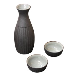 Yamako Pottery Sake Bottle and Cups set GuiNomi & Tokkuri Black 89259