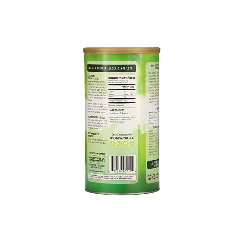 Great Lakes Gelatin, Collagen Hydrolysate, Unflavored Beef Protein, Kosher, 16