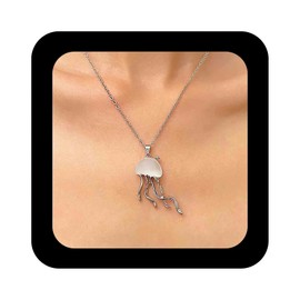 Cimenexe Bohemian Opal Jellyfish Choker Necklace Silver Sea Jellyfish Pendant Necklaces Small Ocean Jelly Fish Chain Necklaces Opal Ocean Animals Collar necklace Jewelry for Women