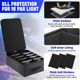 Aleemin Par Light Bag Soft Padded for 10 Par Lights, Stage Lighting Case with Removable Dividers & Backpack-strap & Handle, Lights Bag with Large Pocket for Par Light, Spotlight, Led Light, DJ Light