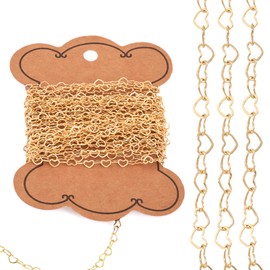 Pandahall 16.4 Feet 14K Gold Filled Heart Link Chains Permanent Jewelry Chains Heart Necklace Chains Soldered Golden Link Chains for Jewelry Making with Card Paper