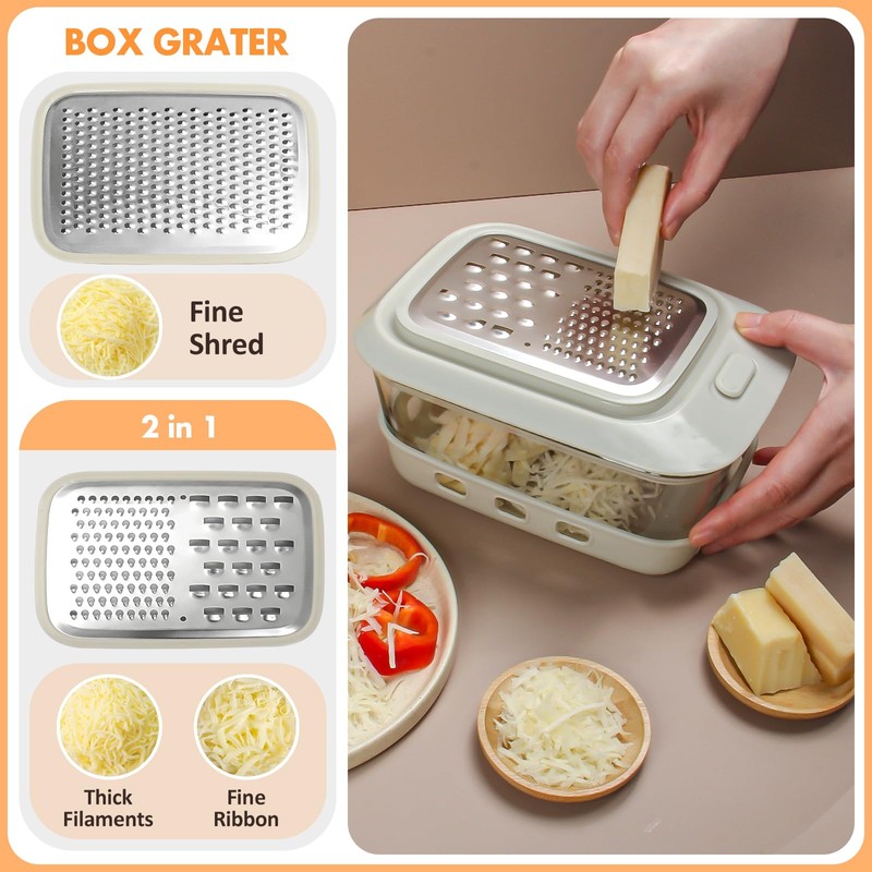 Glass Cheese Grater with Container and Lid, 46OZ Airtight Cheese