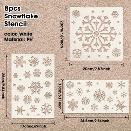 8 PCS Snowflake Stencil for Crafts, Reusable Christmas Stencil Winter Xmas Holiday Snowflake Template DIY Snowflake Stencil for Painting on Wood, Gift Box, Windows, Wall, Door, Home Decor