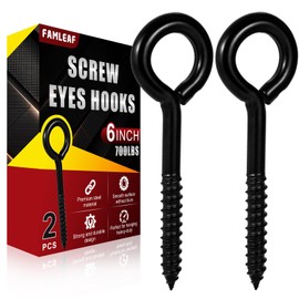 FAMLEAF 2 Pieces 6 Inch Heavy Duty Screw Eye Hooks, 700 LBS Capaciy, Black Stainless Steel Eyelet Screw Eye Bolts, Hammock Hooks for Wood Securing Cables Wire, Indoor & Outdoor Use