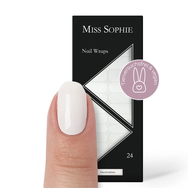 Miss Sophie Nail Wrap - "Marshmallow", Uni, Blanc, Nail Wraps -24 nail wraps auto-adhésifs ultra-fins longue durée