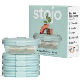 STOJO Collapsible Sandwich Box 5 Set- Translucent Aquamarine, 24oz - Reusable Food Storage Container - To-Go Travel Silicone Bowl for Hot and Cold Food - for Meal Prep, Lunch, Camping and Hiking