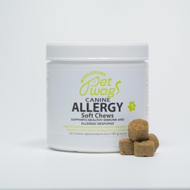 Wholesome Pet Wags Canine Allergy Soft Chews | Dog Allergy Relief Supplements, Anti Itch Bites for Dogs, for Healthy Immune Response, for Itchy Skin, Probiotic Treats | 60 Chews, 180g, 6.35 oz