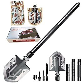 Gold Armour Camping Shovel, Folding Survival Military Shovel - Multifunctional Multitool Compact Backpacking Tactical Entrenching Tool for Camping Hiking Fishing (Black)