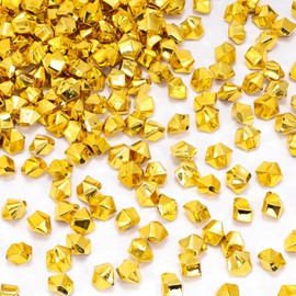 DomeStar 520PCS Fake Gold Ice Rocks, 0.5inch Acrylic Ice Fake Plastic Gold Nuggets Gems Marbles for Vases Fillers Table Scatters Birthday Wedding Party Decoration