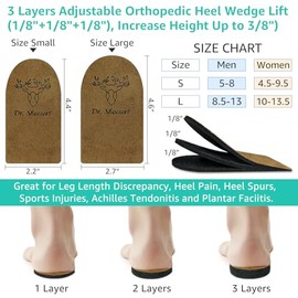 Dr. Shoesert Levantamiento ortopédico ajustable de la cuña del talón para discrepancias de longitud de las piernas, plantillas de aumento de altura pa