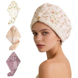 Paquete de 3 toallas de pelo de microfibra para mujer, turbante de secado rápido con cierre de botón, toalla de secado suave absorbente para cabello rizado, largo y grueso, toalla de cabeza