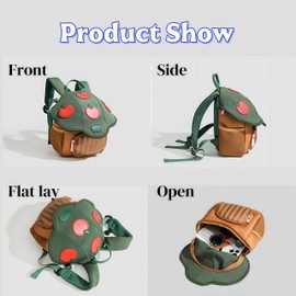 Kawaii Kids Backpack for Preschool 3,4,5,6 Year Old Girl and Boy Gifts Kindergarten Elementary Cute Mushroom Toddler Bag(Green)