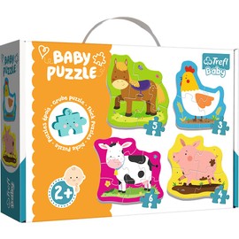 Trefl 36127 4 Large Shapes Smallest, 2 to 5 Pieces, Fairy Tale Animals, Bear, Thick Puzzles for Toddlers, Fun for Children from 2 Wooden Puzzles, High Element, Babies and The Bear, on the Farm