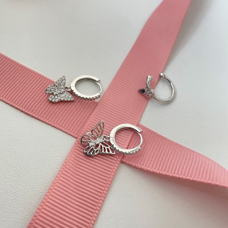 VIFE 925 Sterling Silver butterfly Drop Hoop Earrings for Women