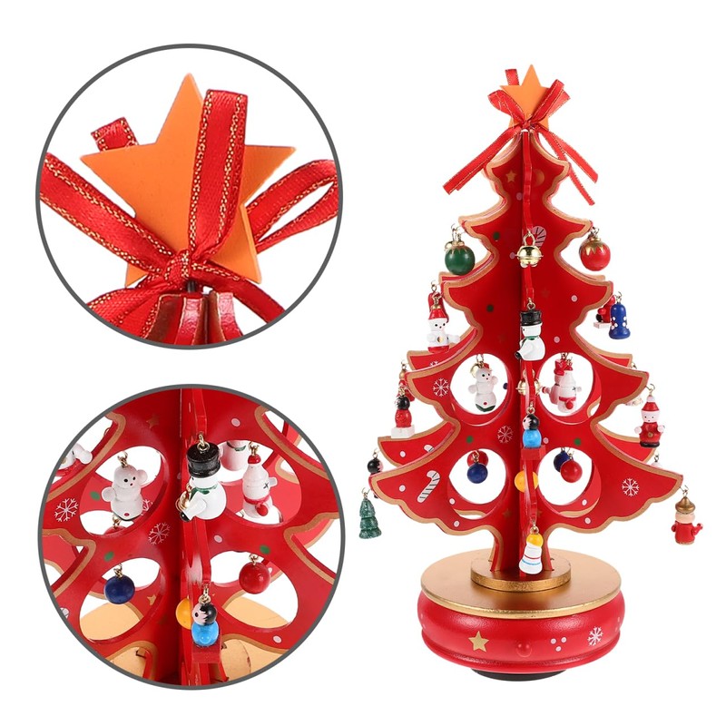 Cabilock Christmas Tree Classic Music Box Wooden Clockwork Design Christmas