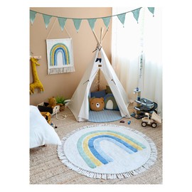 ZOYIEP Rainbow Children's Rug, Round Rug, Children's Room Play Mat, Baby Mat, Washable Floor Mat, Baby Mat, Non-Slip, Large Play Mat (Blue, 60 x 60 cm)